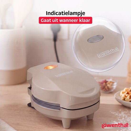 2-in-1 Wafelmaker - Wafelijzer met Verwisselbare Platen - Wafel & Pannenkoeken Maker met Koudgrepen - Mini Wafelmaker met Anti Aanbaklaag - Pancake Maker - Uitneembare Platen - Waffle Maker - Wafelmachine - Waffle Iron - Beige - Löwenthal — afbeelding 3