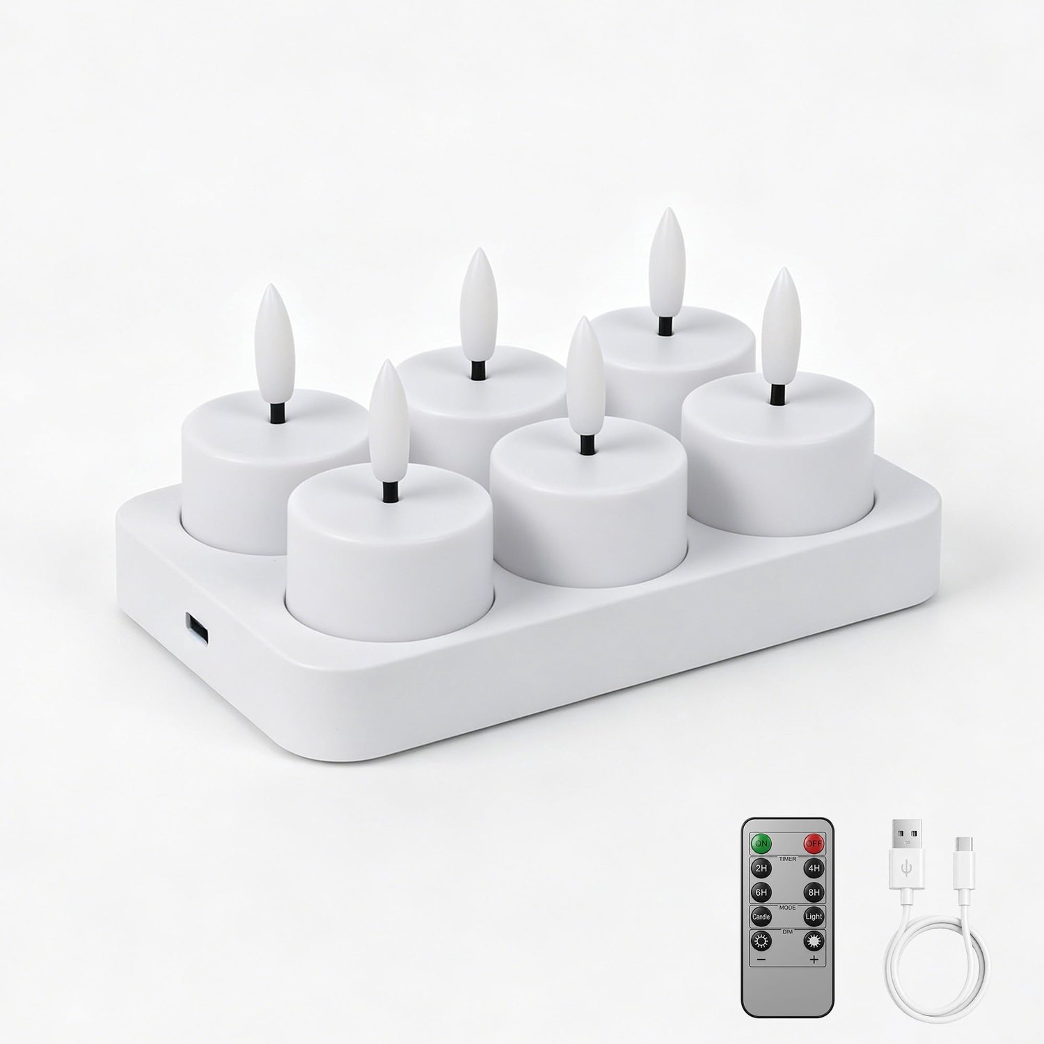 Oplaadbare LED Theelichten Set – 6-Delige Vlamloze Elektrische Kaarsen met Timer en Flikkerend Licht – 50 tot 110 Uur Brandduur