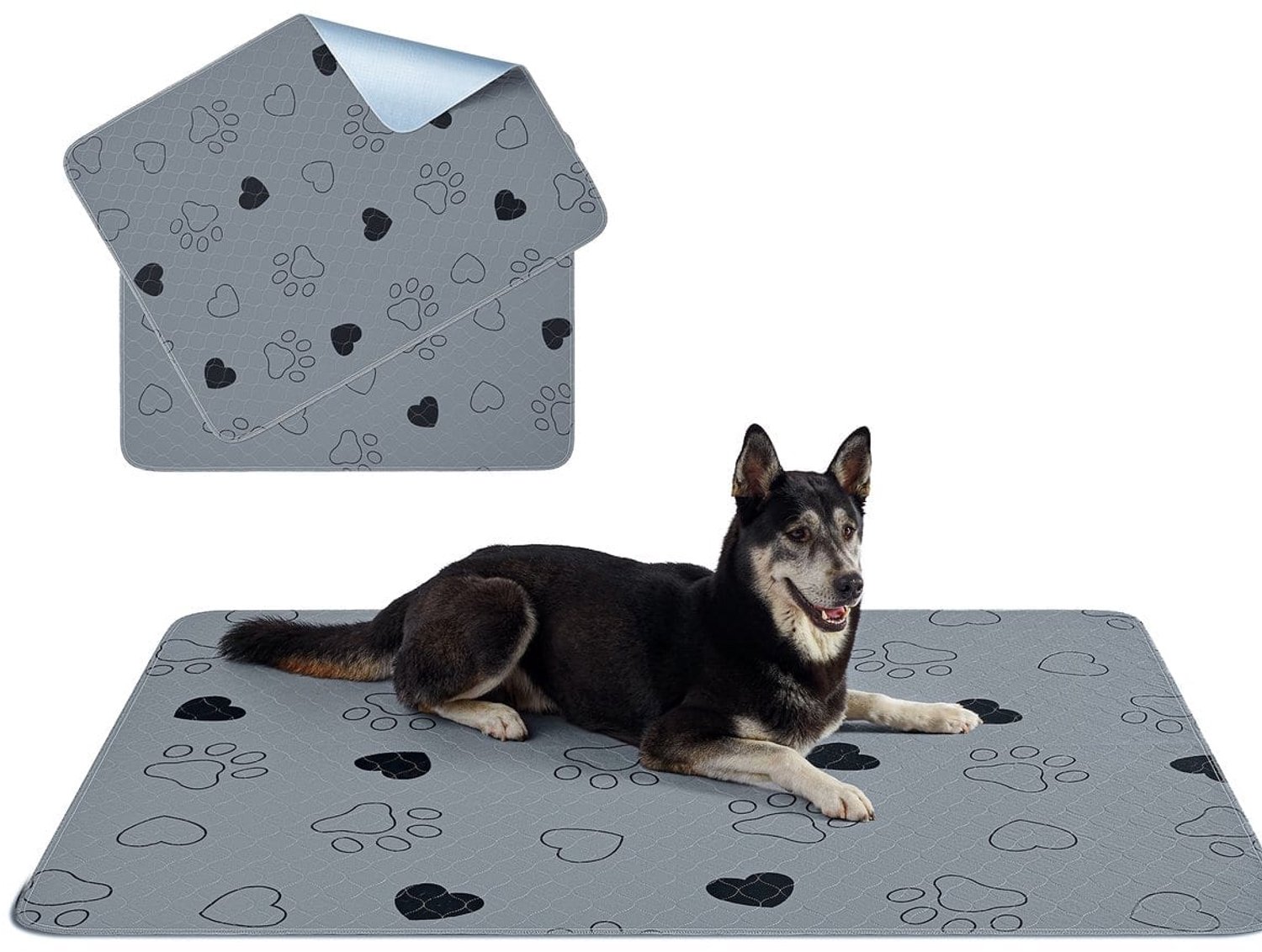 Klarven® Puppytrainingsmat - Hondenmat Wasbaar Grijs - Antislip, Waterdicht, Set van 2 - Absorberend voor Hond en Kat