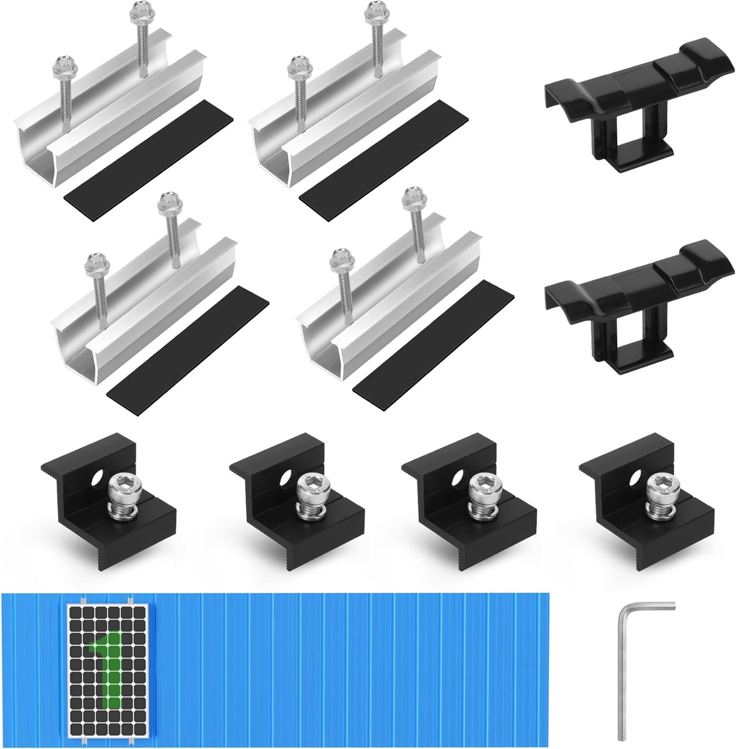 Montageset zonnepaneelhouder 12 cm - zilveren rail - verstelbare klem voor 30-35 mm dikke modules - ServiceTopper