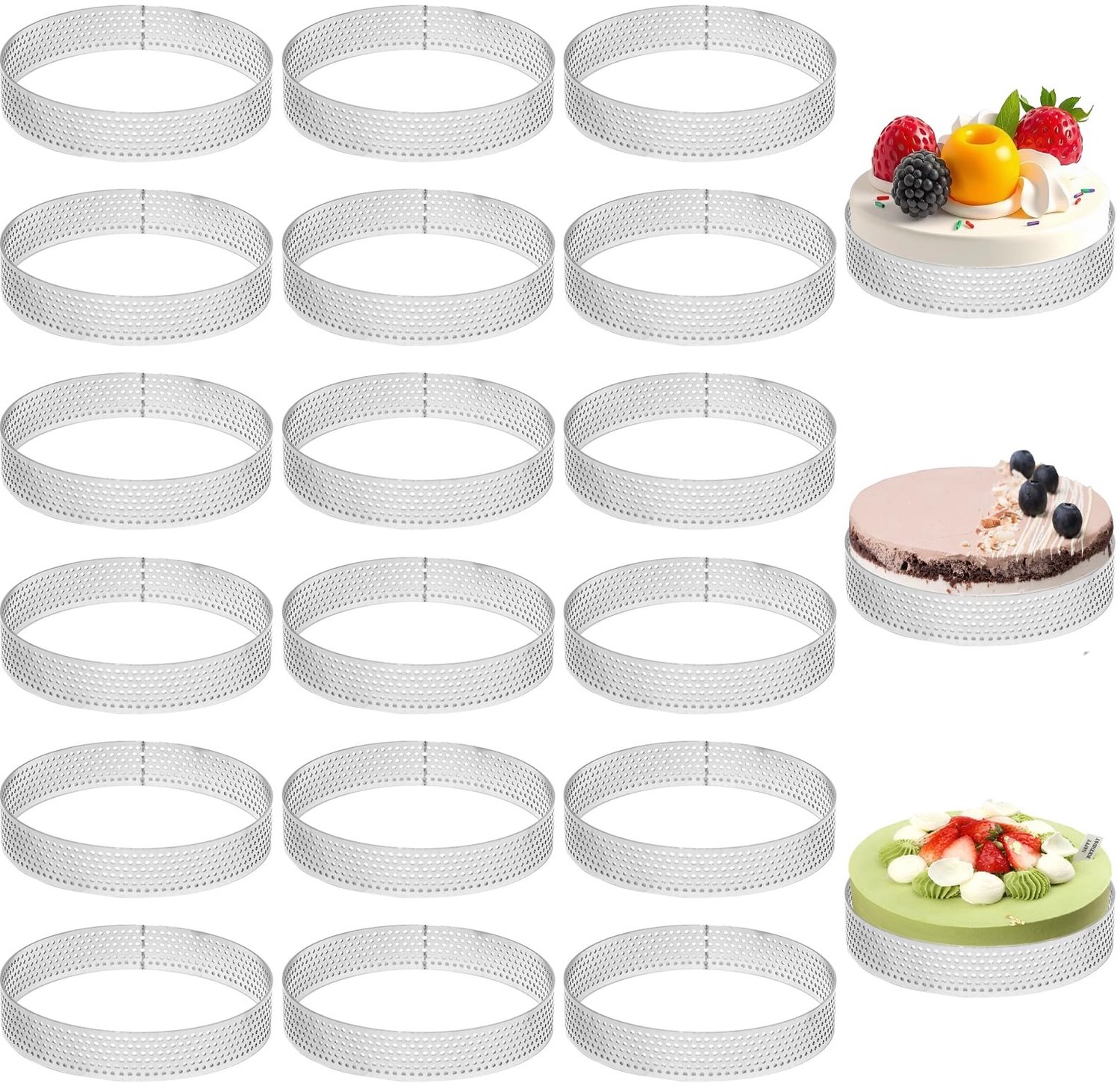 Famanu – Roestvrijstalen bakringen, 10 cm, set van 18 voor taarten, muffins en pizza