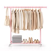 Kledingrek op Wieltjes – Stalen Kledingstang - Opbergplateau – Roze – Bodo