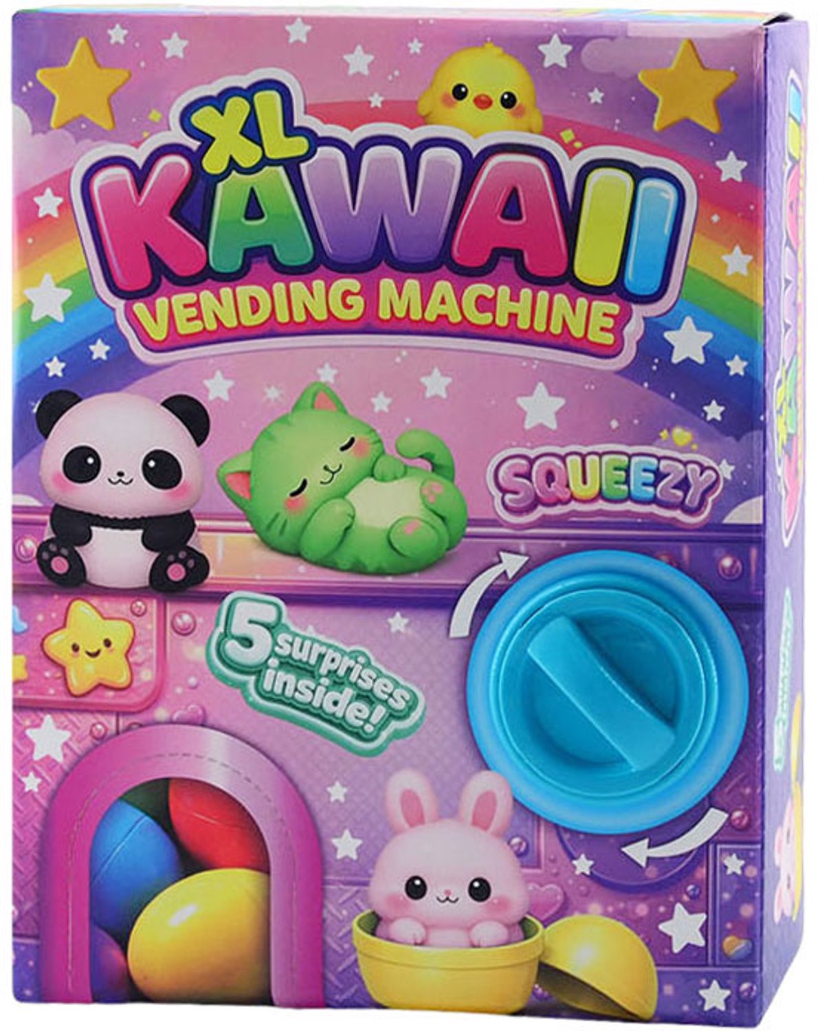 Johntoy XL Kawaii Vending Automaat speelgoed met 5 squeezy figuurtjes.