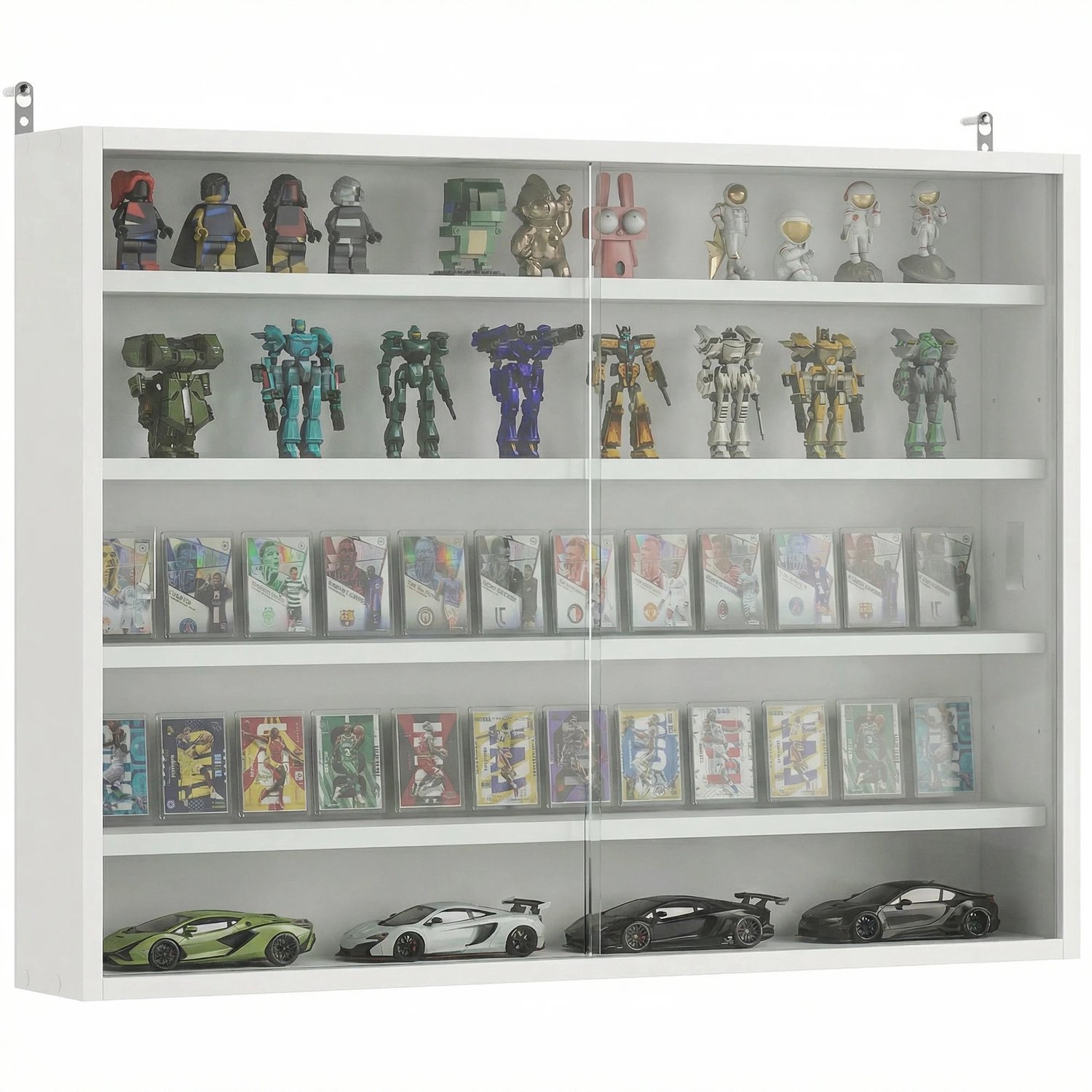 Veya Vitrinekast Wit - Met glas - VItrinekasten - Hangend - 5 niveaus - Verstelbare planken - Glazen schuifdeuren - 80 × 9,5 × 60 cm