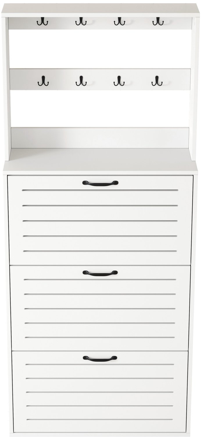 SONNENH Witte schoenenkast met 3 kleppen en 8 haken - Halmeubel - 70 x 25 x 165 cm