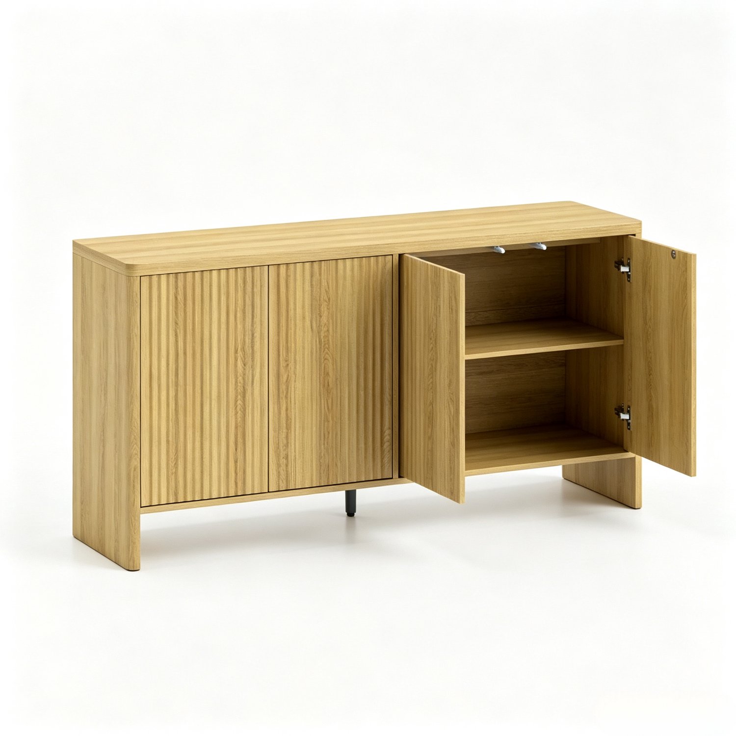 SONNENH Dressoir - Natuurlijke eikenhoutlook met groeven - 4 druk-opendeuren - 147 x 40 x 77 cm