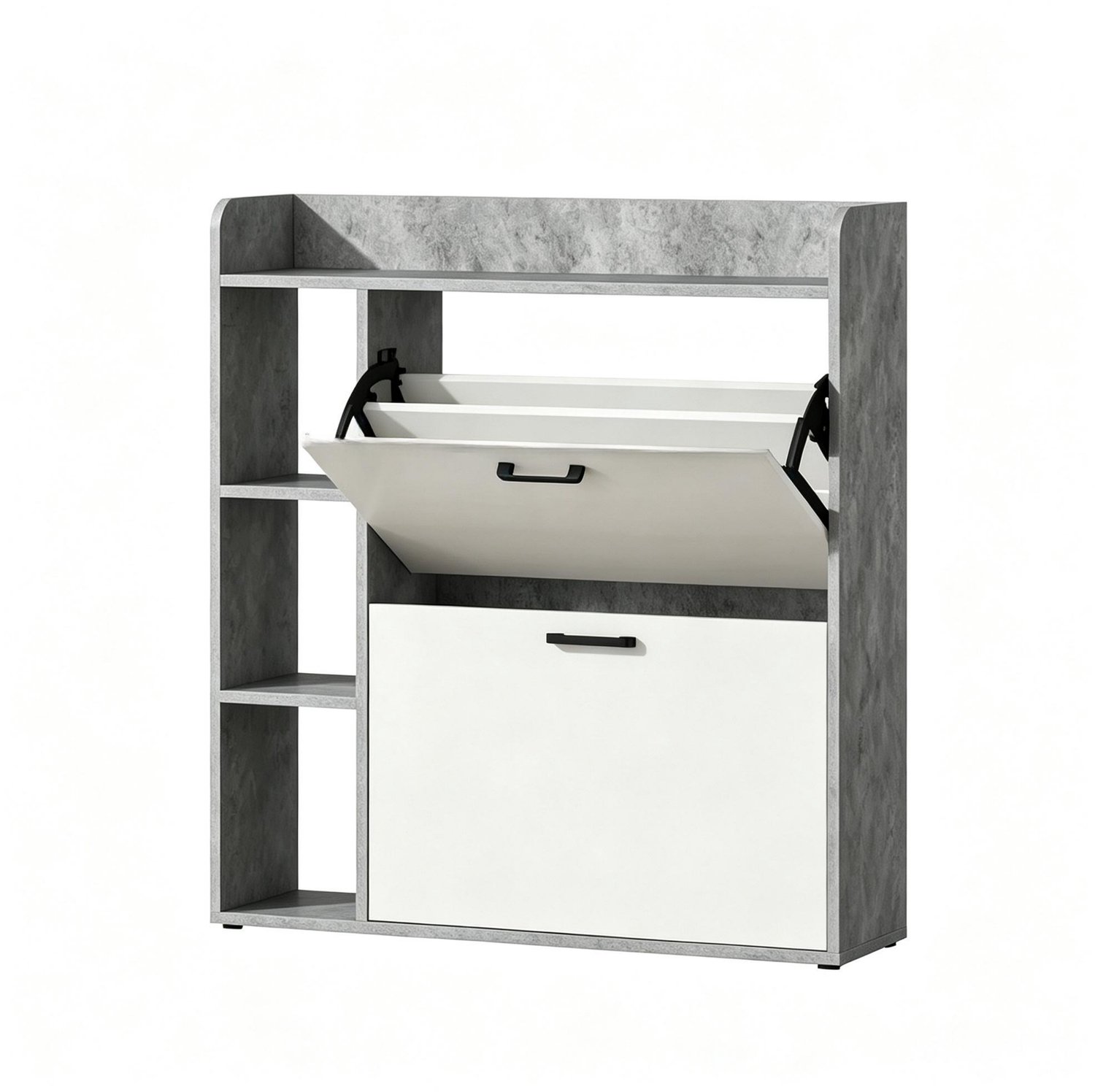 SONNENH Schoenenkast - Grijs en wit - 2 kleppen en open zijvakken - 83 x 24 x 90,5 cm