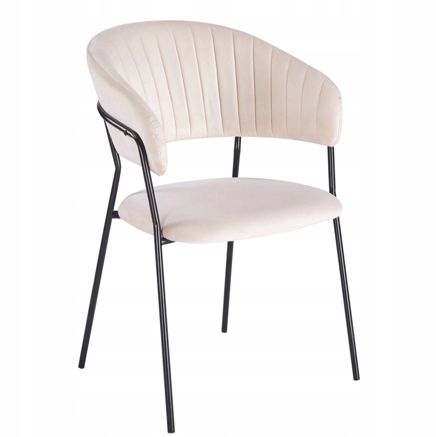 Furnitex K4-FX (B) - Eetkamerstoel - Beige fluweel - Zwarte metalen poten