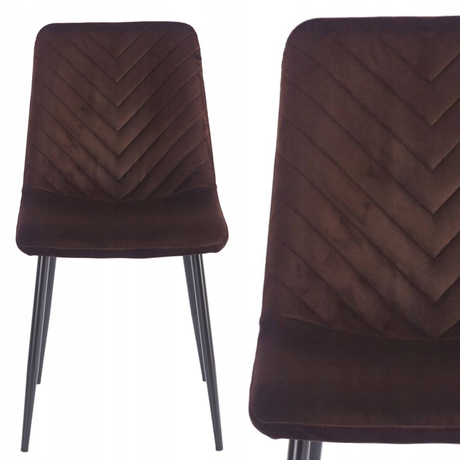 Furnitex K5-FX - Eetkamerstoel - Bruine fluwelen bekleding - Goudkleurige metalen poten - Geometrisch stiksel