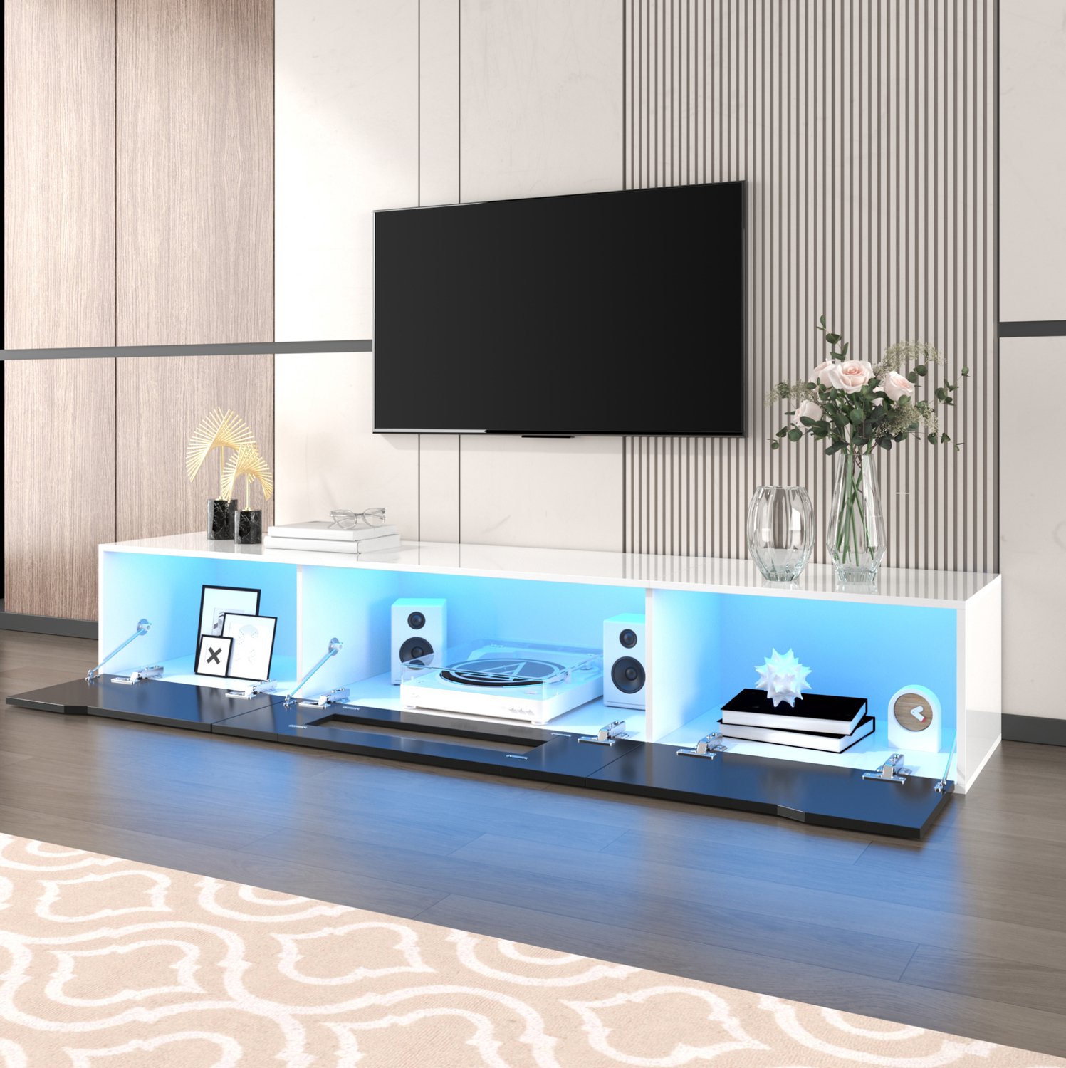 CHICFURN TV-meubel 180 cm - LED-verlichting - wandmontage - zwart-wit