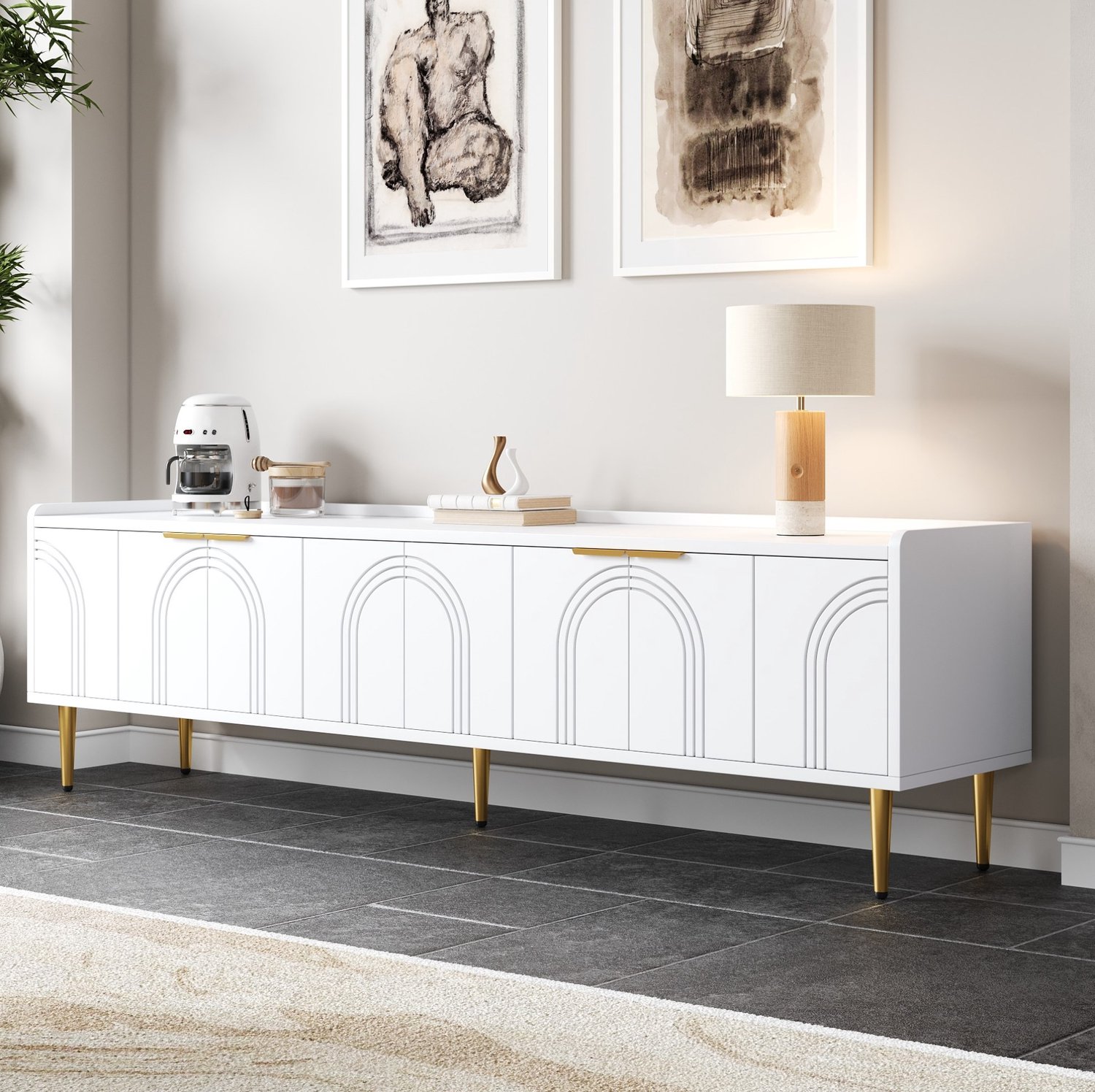 CHICFURN TV-meubel - kabeldoorvoer - opbergvakken - wit