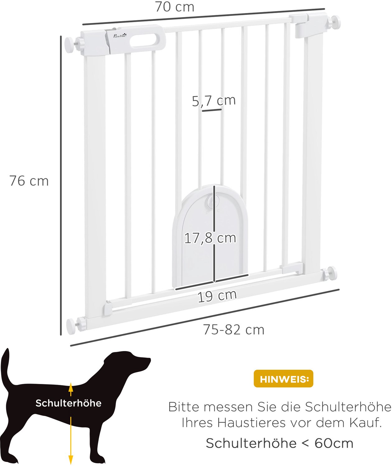 Huisdierhek met Kattenluik, Traphekje zonder boren, Klembevestging Tussen 75cm - 82cm, wit, 75cm Hoog – foto 8
