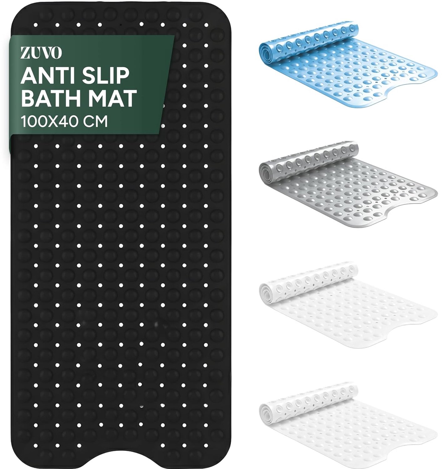 Badmat antislip 100x40 cm - Anti-schimmel & krachtige zuignappen - Machinewasbaar - Effen zwart - Ideaal voor badkuipen (ouderen en kinderen)