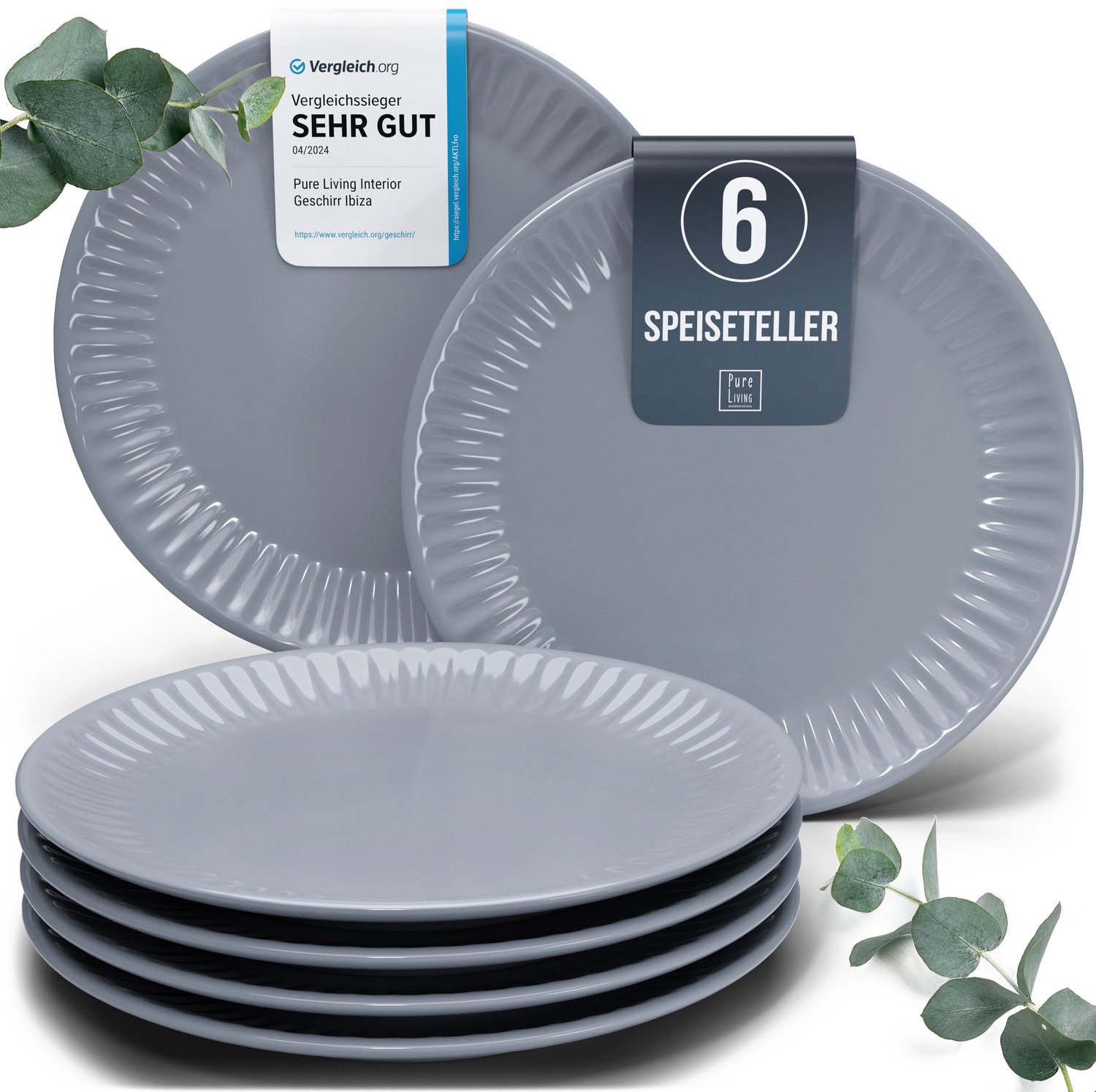 Pure Living Hygge Dinerborden - Grijsblauw - 6 Stuks (Ø 26 cm) - Magnetronveilig - Krasbestendig