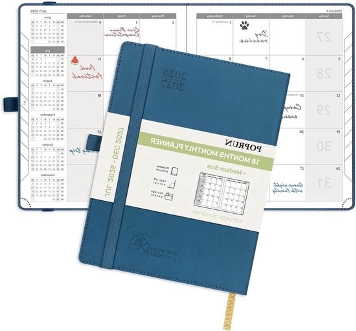 Maandplanner dagboek - Agenda voor plannen - Werk- en studieplanning - Zachte, oprolbare omslag - 22 x 165 cm