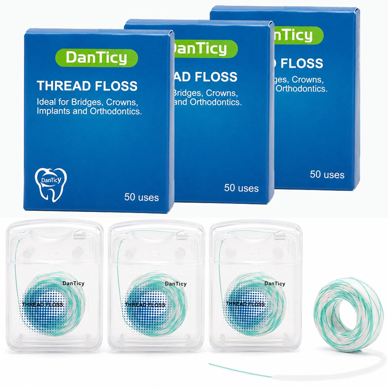 Flossdraad met flosdraadjes - 840D pluisvrij - voor beugels, bruggen en implantaten - diep schoon - m-winkel