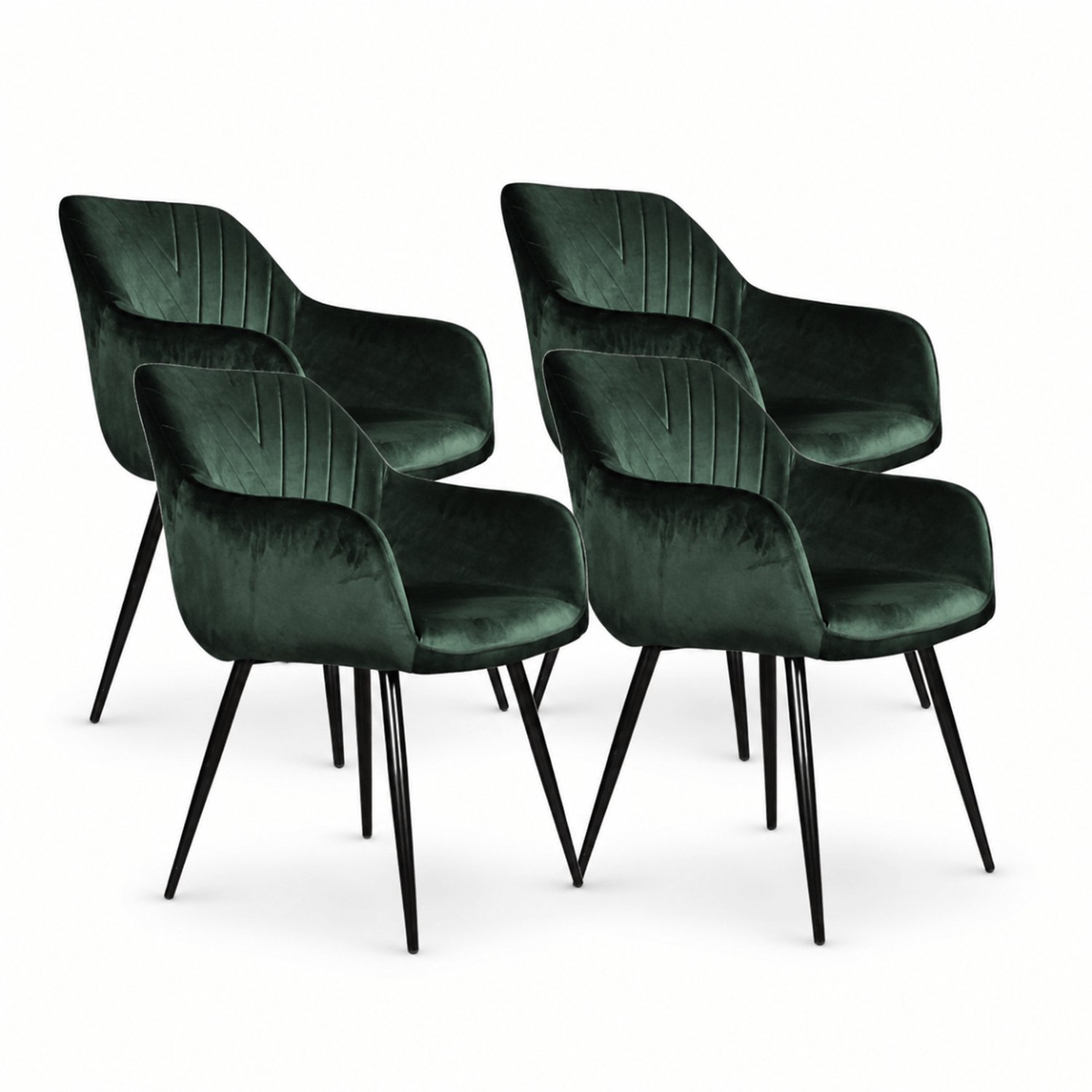 DS4U Gaby eetkamerstoel - Set van 4 - Groen - Velvet - Met armleuning