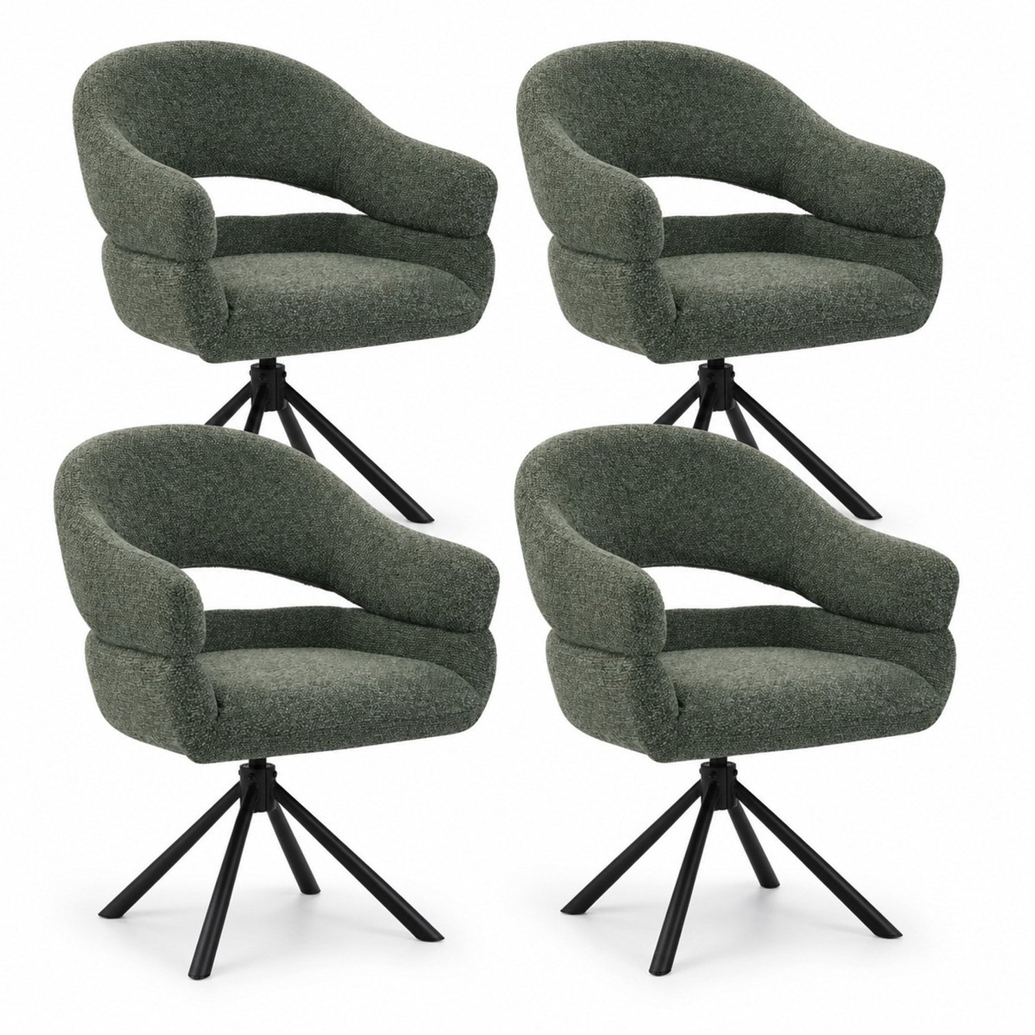 Puur DS4U- Bibi armstoel met terugdraaifunctie - Set van 4 - Groen - Stof