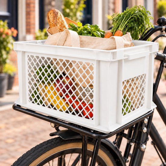 Dutch Standard Fietskrat – 40 x 30 x 22 cm – Kunststof – Voor Bagagedrager of Transportrek – Wit — afbeelding 3