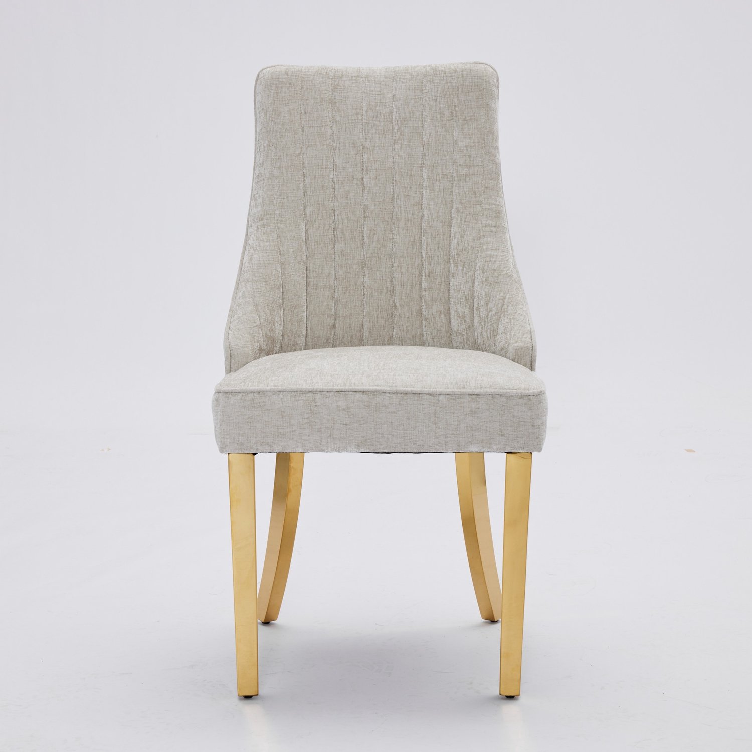 SONNENH Eetkamerstoelen set van 2 - Beige chenille - Hoge rug met verticale banen - Goudkleurige metalen poten Beige met goudkleurige poten