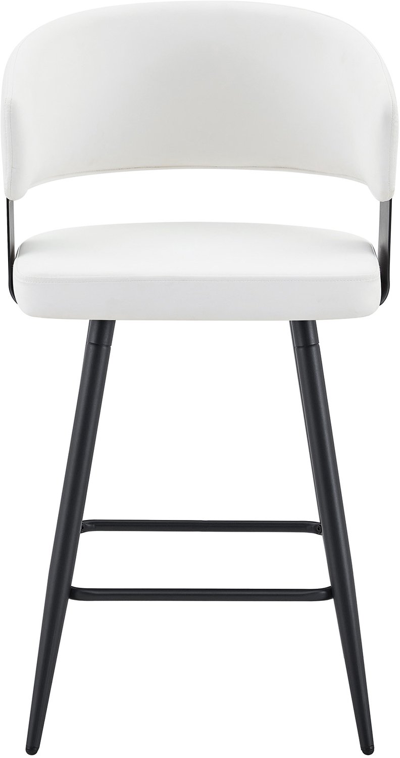 SONNENH Barkrukken set van 2 - Effen wit kunstleer - Afgeronde rug - Zwart metalen frame - Zithoogte 64 cm