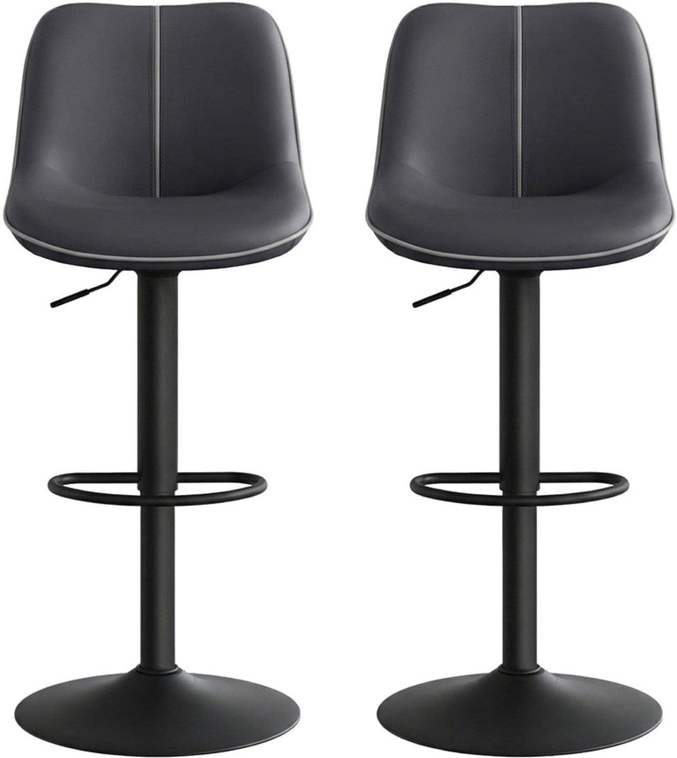 Klarven Barkruk Zwart - Barkrukken Set van 2 - Bar Stool - In Hoogte Verstelbaar en Draaibaar - Belastbaar tot 120kg - Zithoogte 63-84cm Inktzwart