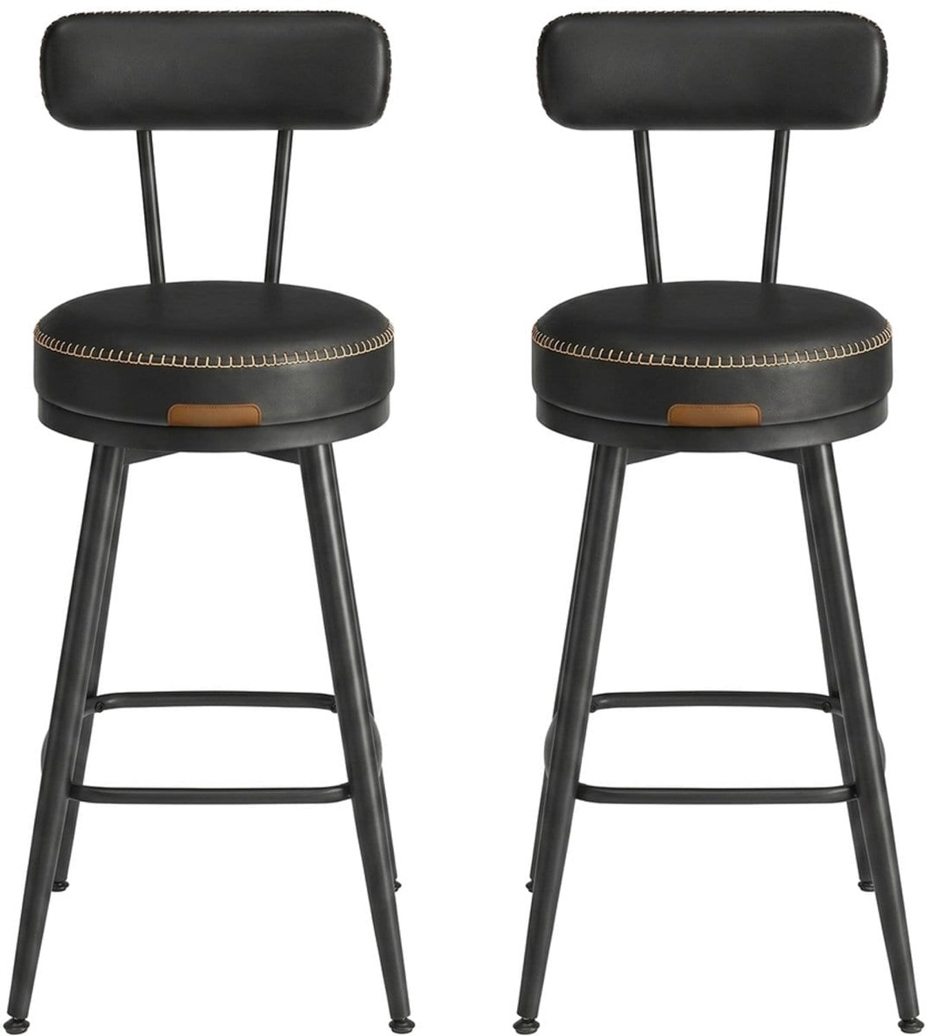 Klarven Barkrukken Kunstleer Zwart - Barkrukken Set van 2 - Bar Stools - 360° Draaibaar - Draagvermogen 120kg - 54x54x90,5 cm