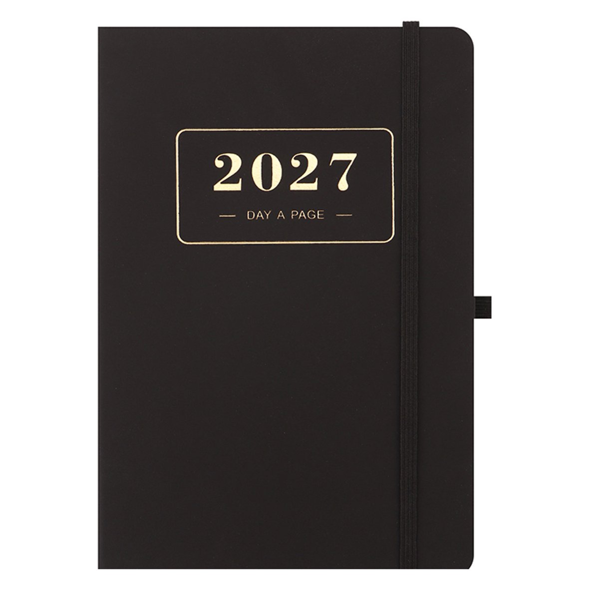 Dagplanner 2027 A5 - Engelstalige pagina's met maandtabs en dagelijkse indeling - 320 pagina's met elastische sluitband, bladwijzerlint en penlus - Waterafstotende PU-cover voor thuis, kantoor en onderweg - Zwart