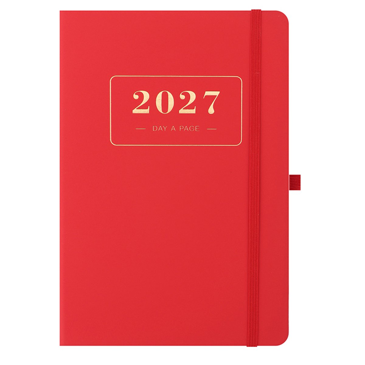Dagplanner 2027 A5 - Engelstalige pagina's met maandtabs en dagelijkse indeling - 320 pagina's met elastische sluitband, bladwijzerlint en penlus - Waterafstotende PU-cover voor thuis, kantoor en onderweg - Rood