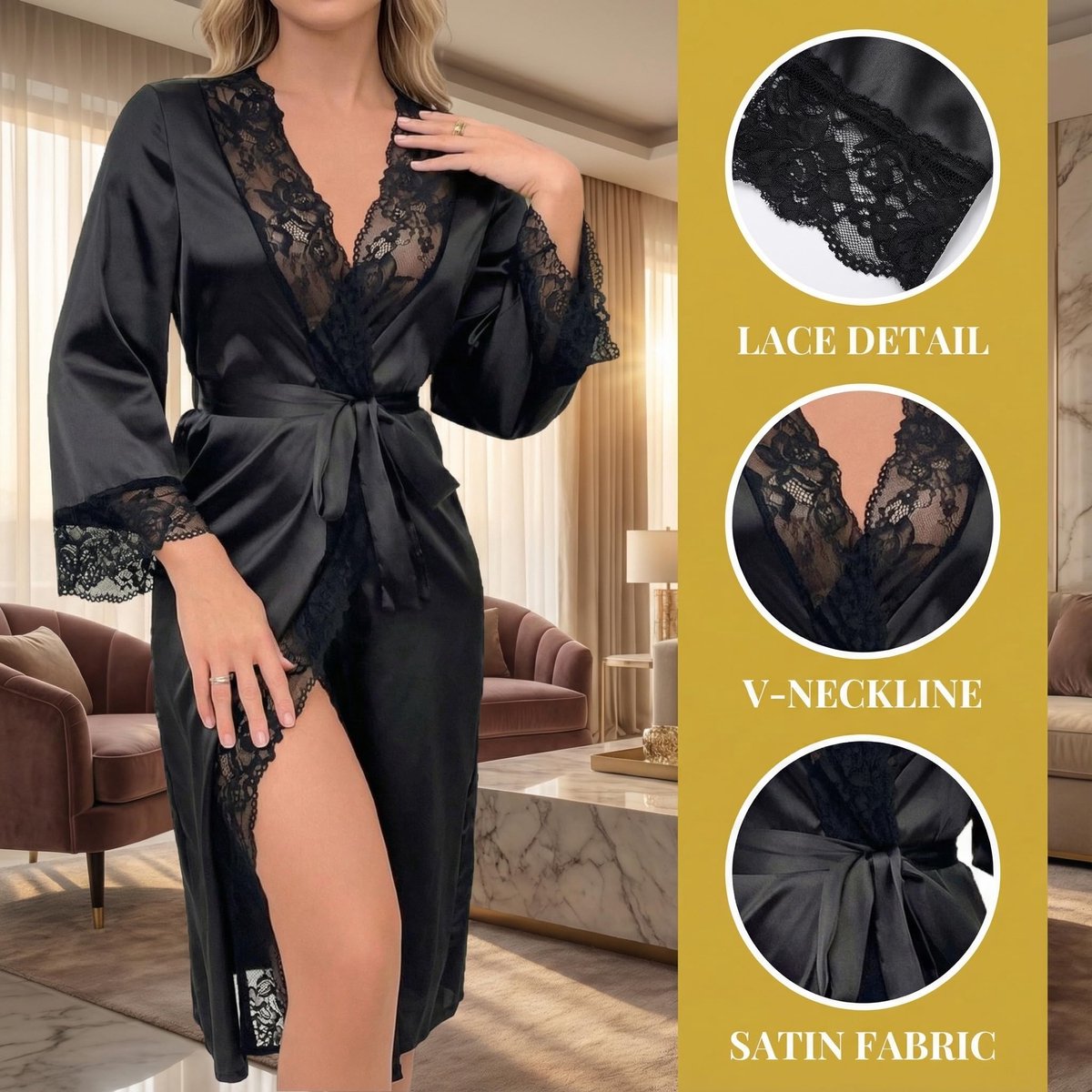 Satijnen ochtendjas dames - lange bruidsbadjas - kanten afwerking - luxe comfort voor bruiden - ShopVlot