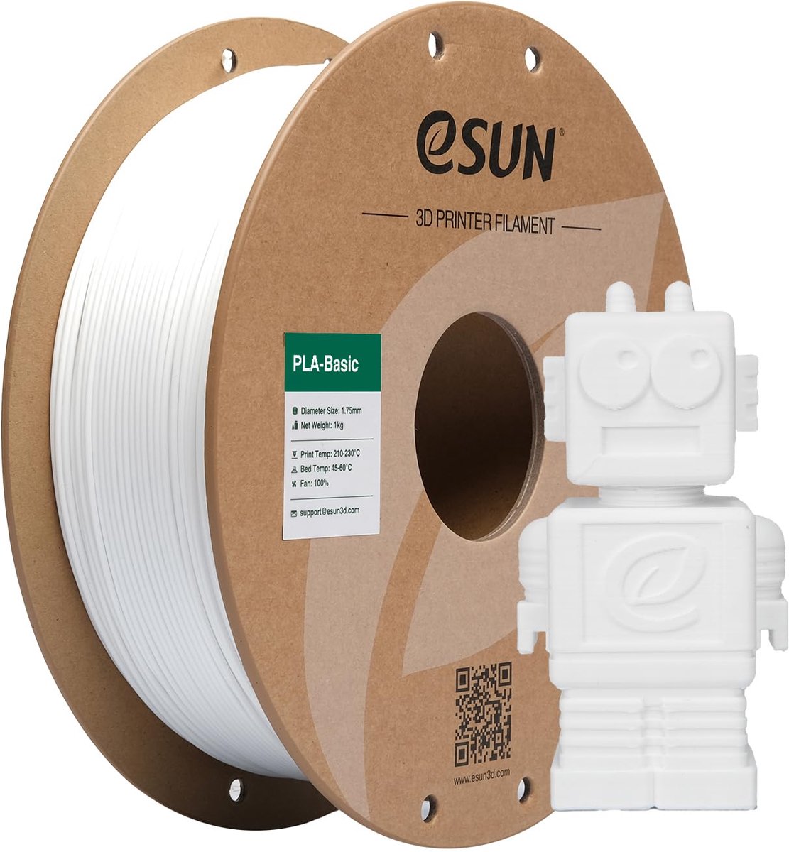 eSUN PLA Filament 1.75mm, PLA Basis 3D Printer Filament 1kg Wit - ShopVlot
