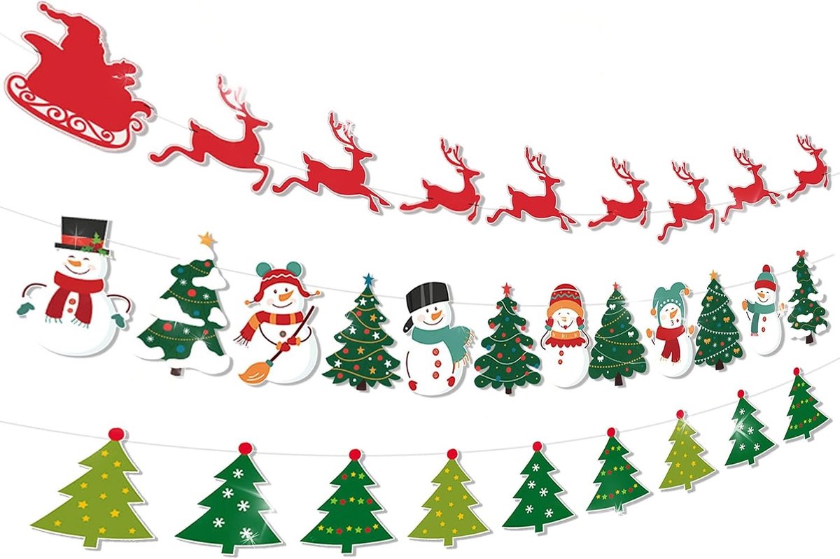 Kerstdecoratie Vlaggenlijn - Papieren Banner voor Raam, Openhaard en Kantoor Versiering