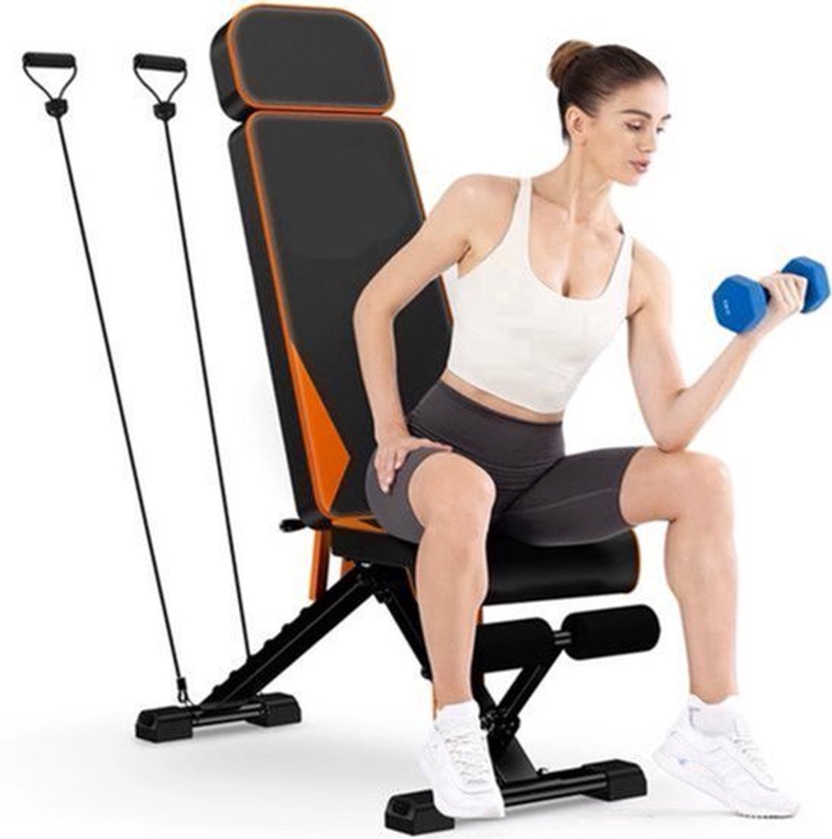 Halterbank - Met Weerstandsbanden - Theffen - Sit-Ups - Verstelbare - Full-Body Oefeningen - Thuisfitnessruimte - Zwart Oranje