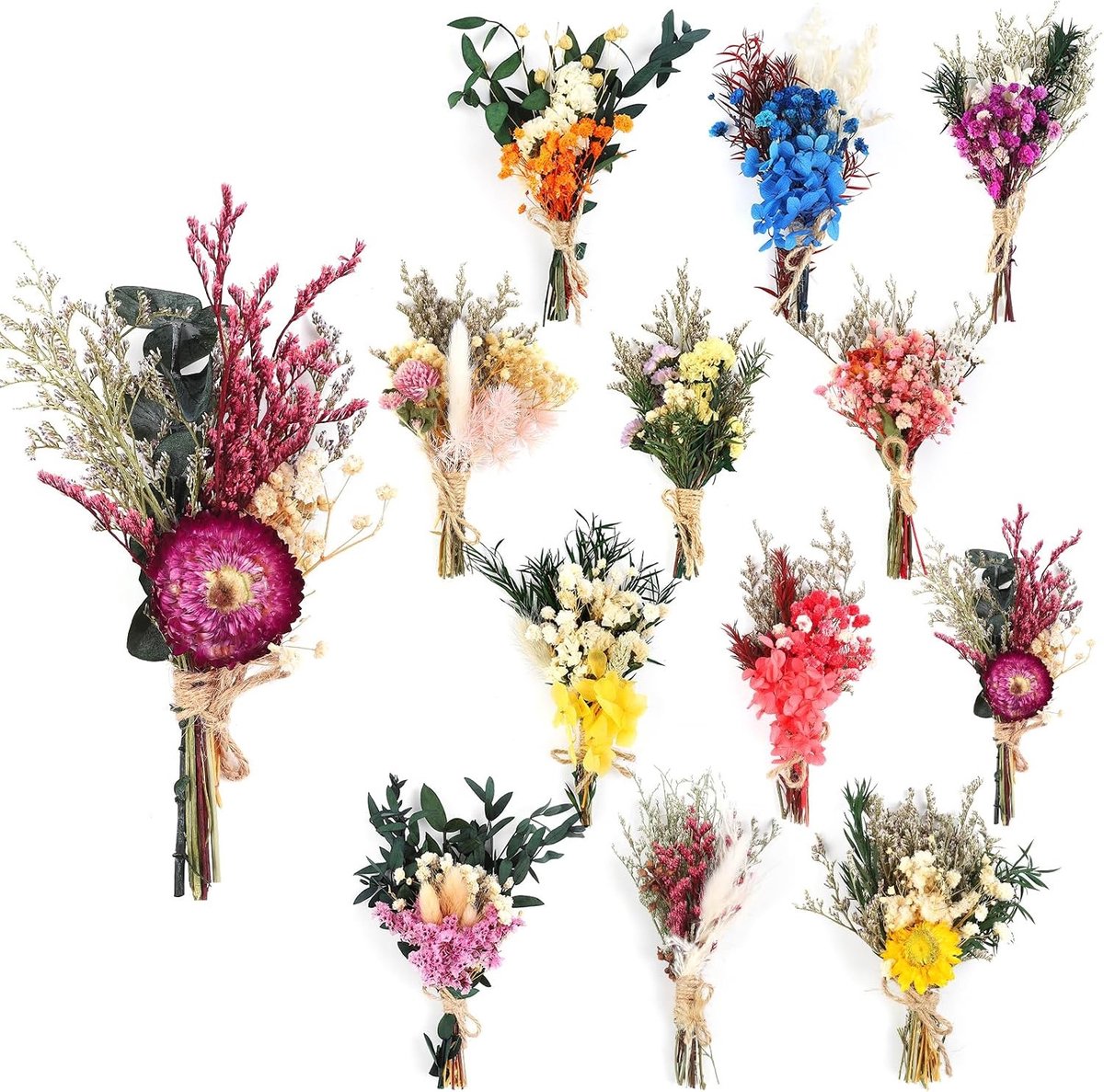 Mini Gedroogde Bloemen Boeket - 12 Stuks Dried Wildflowers voor DIY Fotoprops, Vaas en Bruiloft Decoratie
