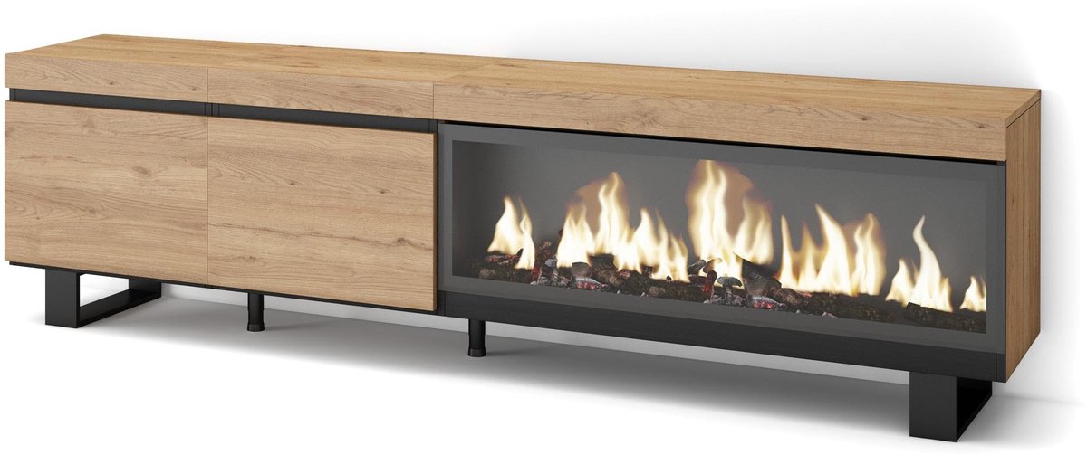 Skraut Home - TV-Meubel, Lowboard - Woonkamer, Eetkamer - 210 - Voor tv's tot 80" - Elektrische haard XXL - ShopVlot