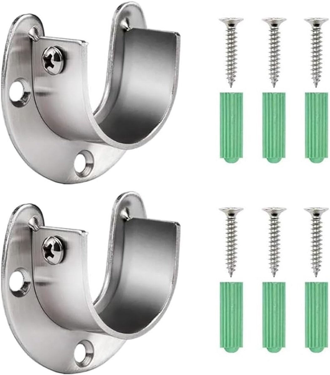 Stainless Steel Gordijnrail Beugels, 2 Stuks U-Flens Steun voor Plafond en Douchegordijn, Ideaal voor Kledingkast en Raamdecoratie
