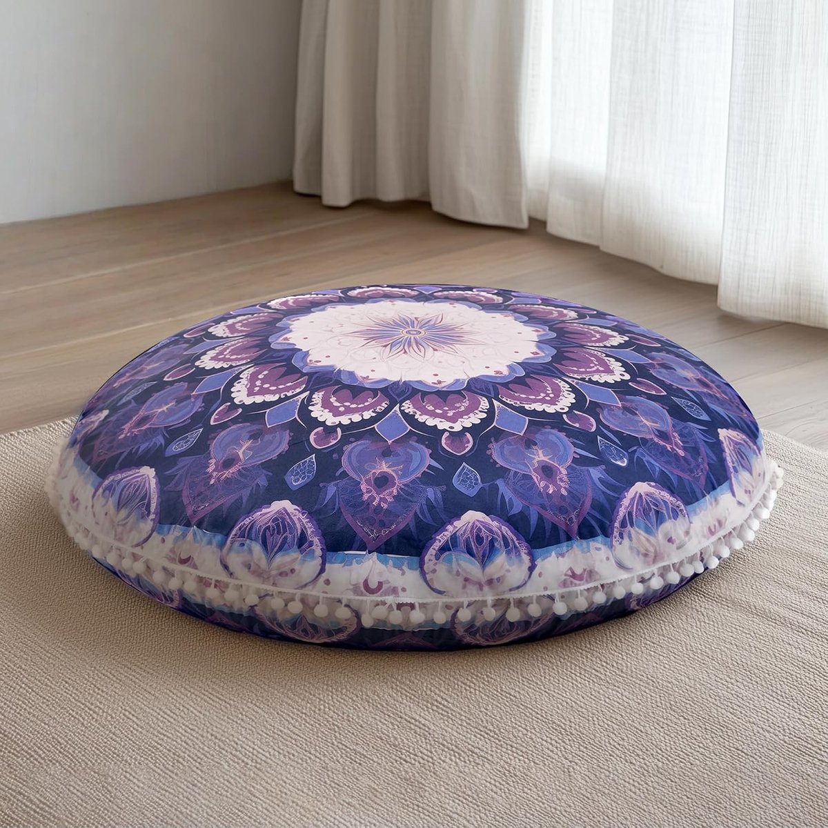 Ronde Meditatiekussen van 80 cm, Paars Vloerkussen voor Comfortabele Meditatie en Ontspanning