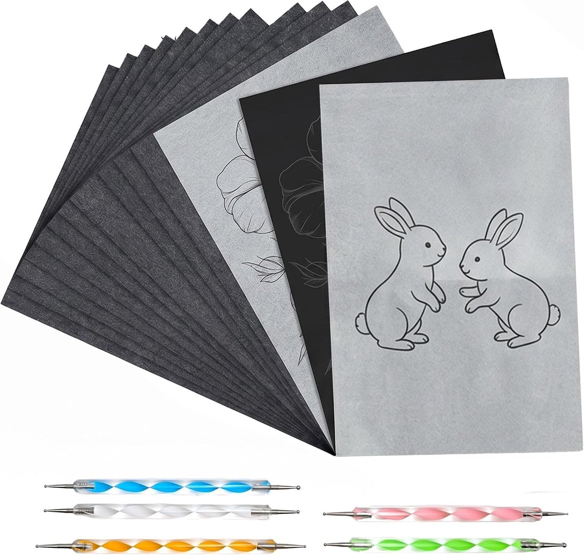 150 vellen transferpapier en koolstofpapier A4 met 5 graveerpennen voor tekenen, naaien, houtbewerking, canvas, metaal en knutselen