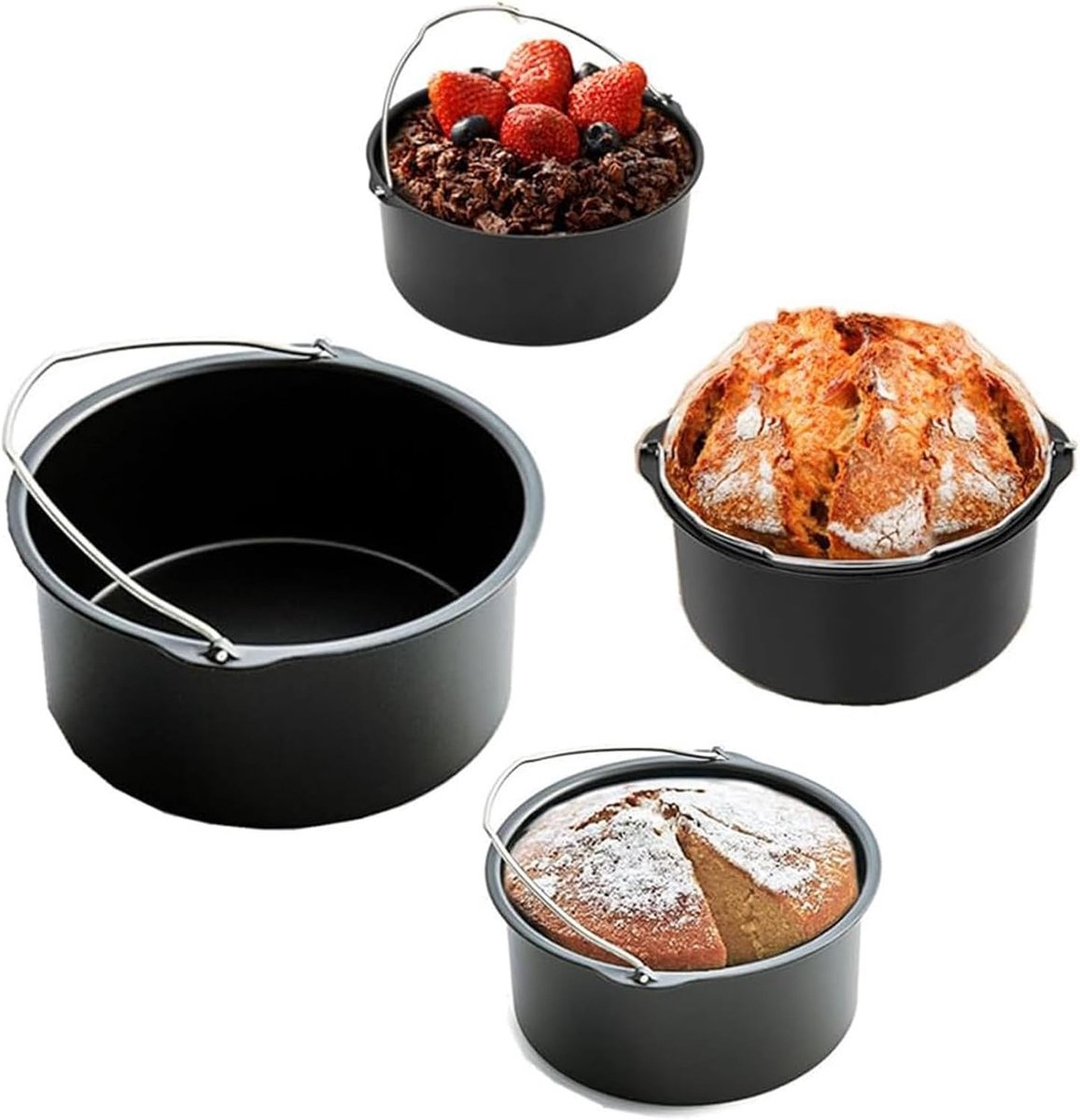 Accessoire Set voor Airfryer, Hittebestendige Pan van Koolstofstaal, Antiaanbak Bakplaat en Rond Draagplateau voor Diverse Gerechten (6 inch)