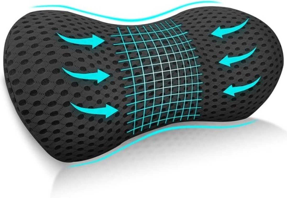 PolkaHome Lumbaal Steunkussen Traagschuim - Ergonomisch Rugkussen voor Kantoor, Auto en Slaap - Zwart