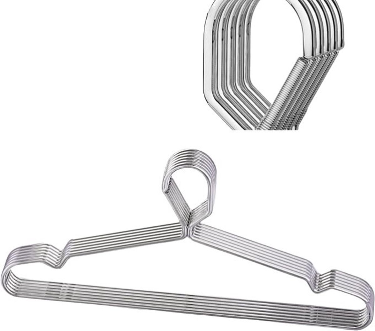 PolkaHome 10-pack Draadhangers 42 cm - RVS Kledinghangers met Vergrendelbare Haak - Zilver