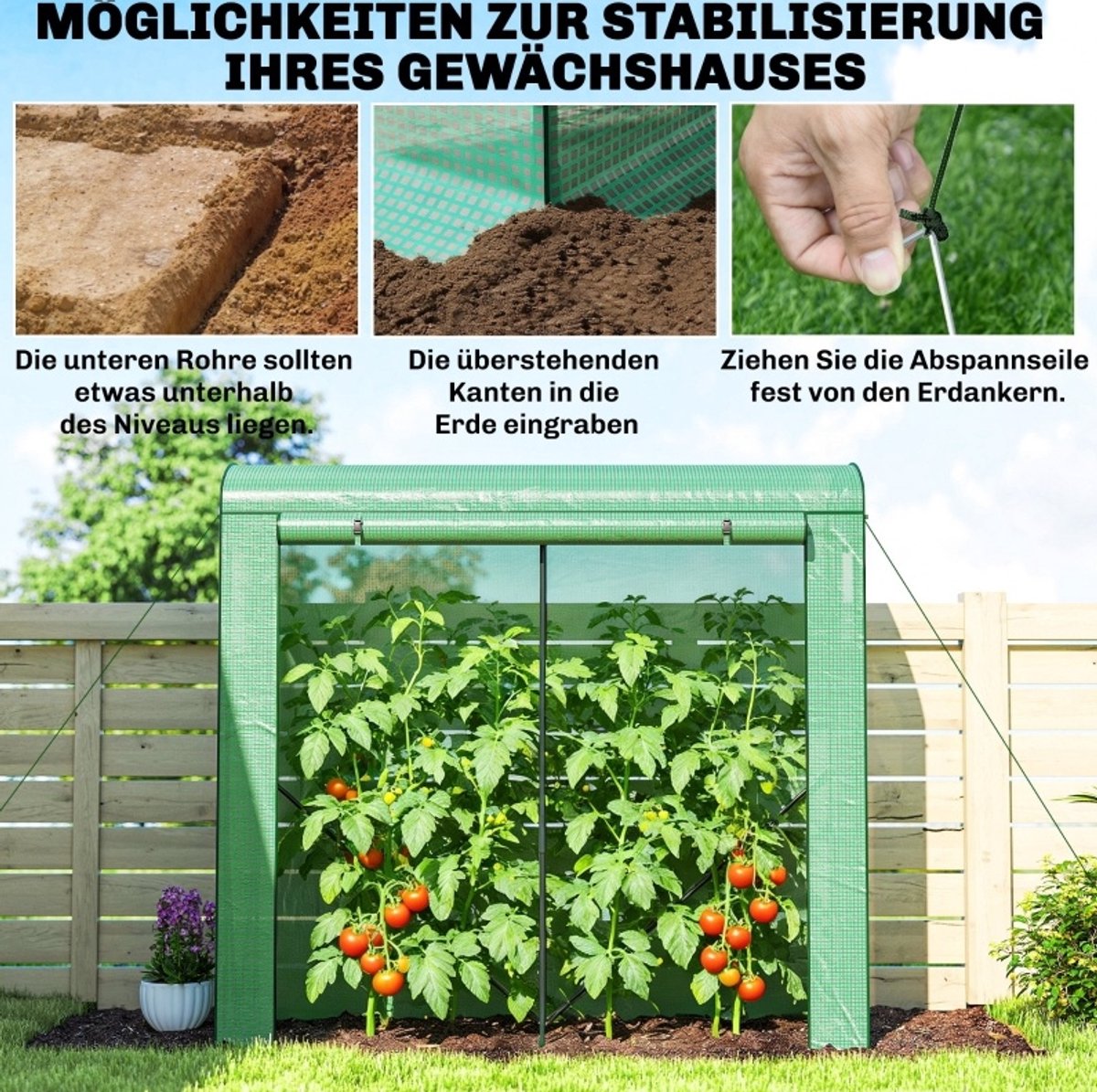 MODFU - Tunnelkas - Roldeur En Netvensters - Staalframe - PE Afdekking - Groen - 200 X 75 X 188 Cm