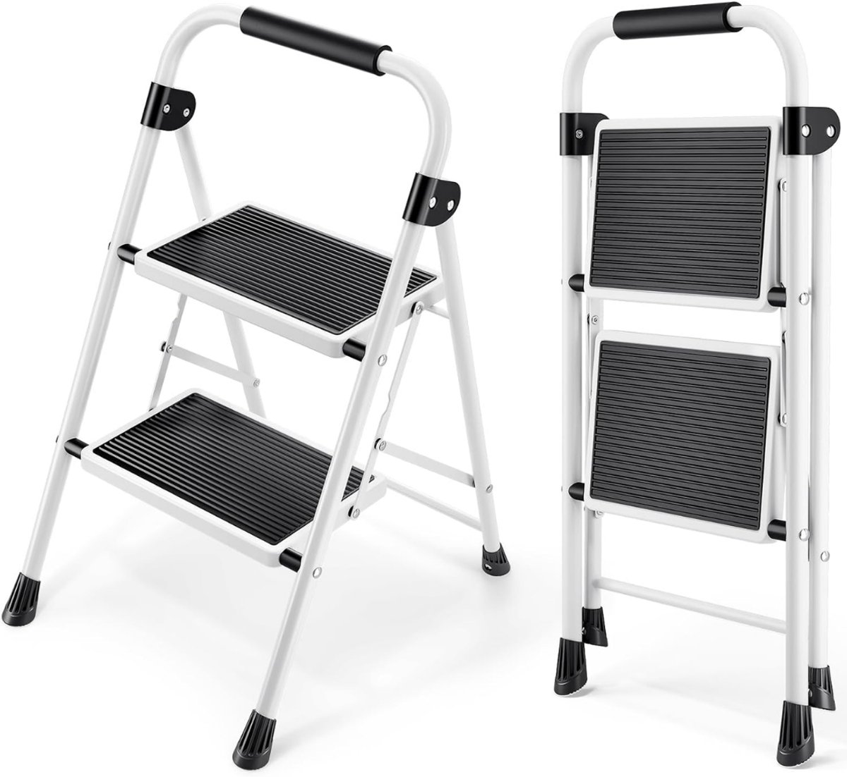 SP® Huishoudtrap - Huishoudladder Inklapbaar - Huishoudtrap 2-treden - Wit/Zwart - 49cm x 40cm x 90cm