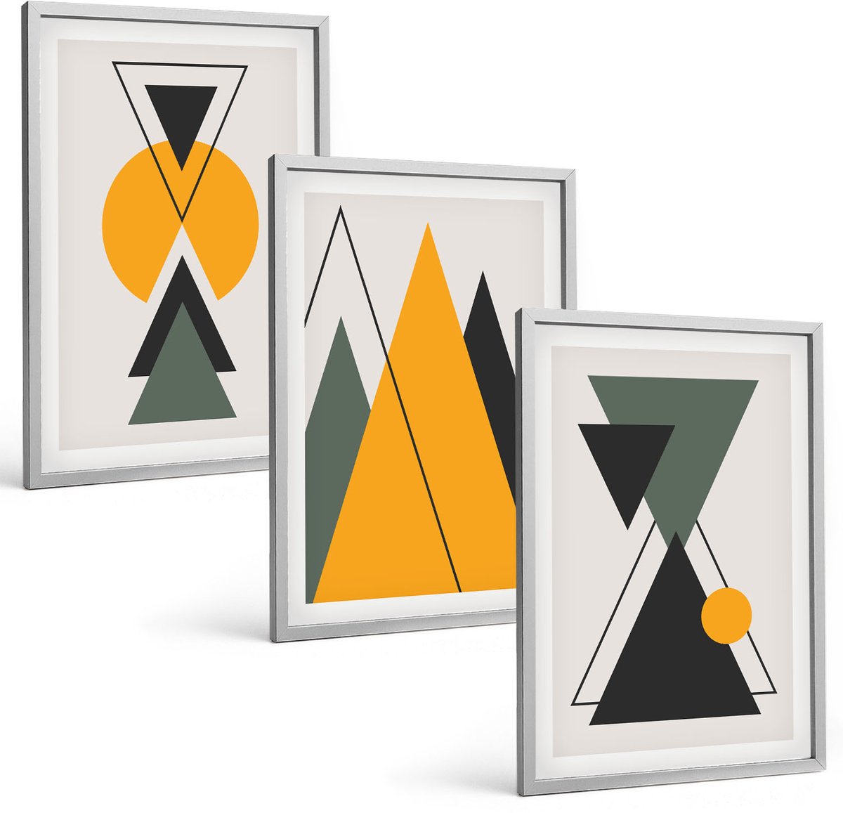 Coloray 3-Delige Schilderij Set - Abstracte Geometrische Vormen - 40 x 60 cm - Moderne Wanddecoratie - Slaapkamer - Woonkamer Decoratie