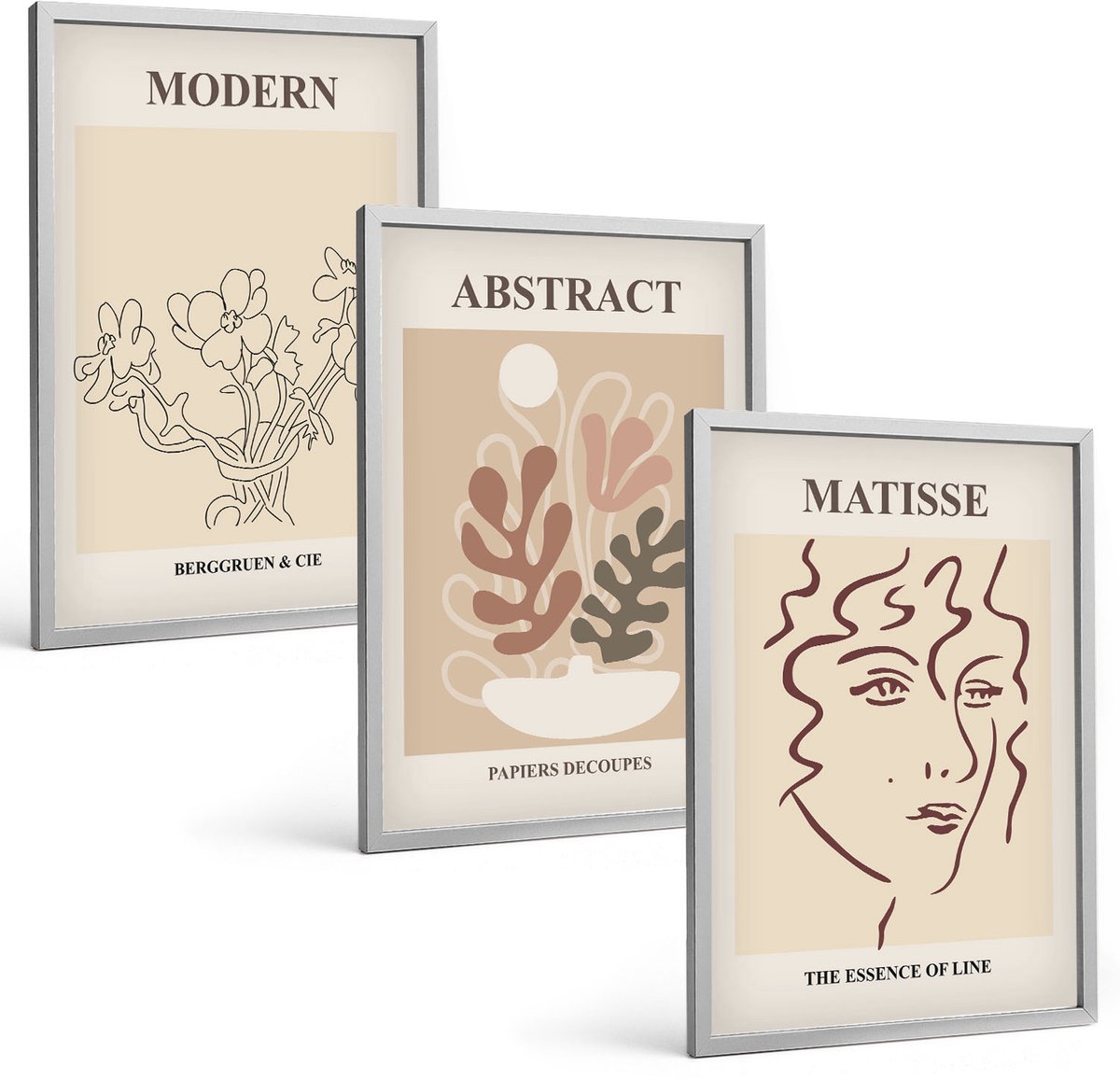 Coloray 3-Delige Schilderij Set - Plantenmotieven En Lijnen In Een Moderne Stijl - 40 x 60 cm - Muurdecoratie - Interieur Decoratie - Wanddecoratie