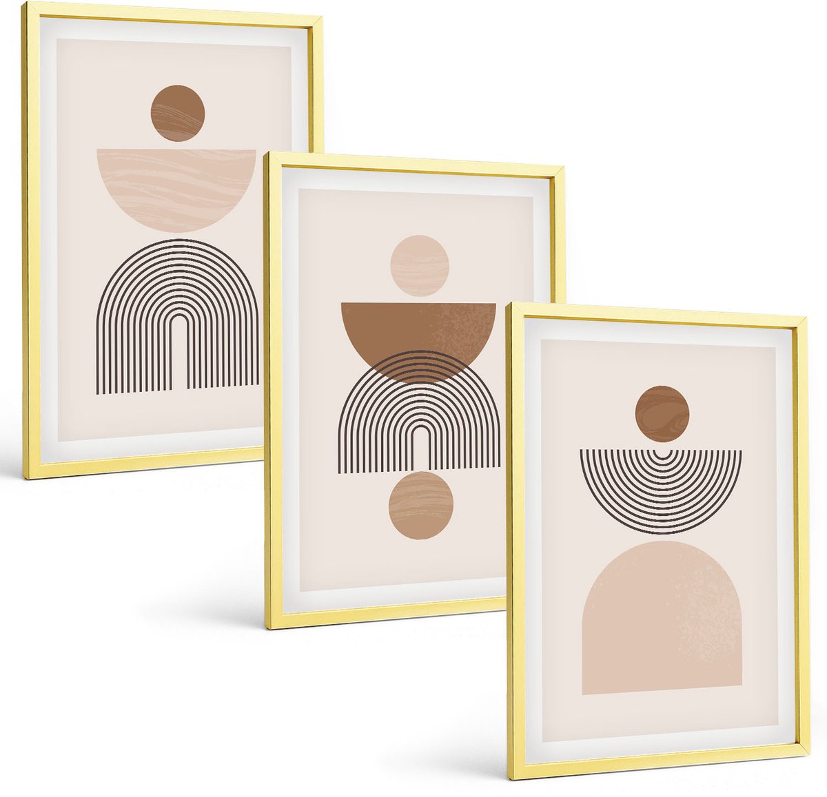 Coloray 3-Delige Schilderij Set - Abstracte Vormen, Modieus Boho-Design - 40 x 40 cm En 40 x 60 cm - Wanddecoratie - Woonkamer Decoratie