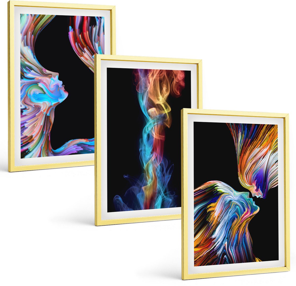 Coloray 3-Delige Schilderij Set - Abstracte Schilderij Monstera-Bladeren Portret Van Een Vrouw - 40 x 40 cm En 40 x 60 cm - Wanddecoratie - Woonkamer Decoratie