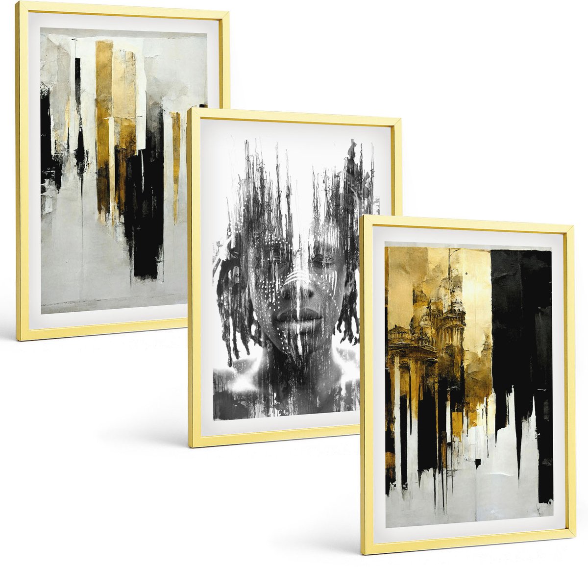 Coloray 3-Delige Schilderij Set - Esthetische Tropische Bladeren In Diverse Groene Tinten - 40 x 40 cm En 40 x 60 cm - Decoratieve Schilderijen - Woonkamer - Interieur - Muurdecoratie