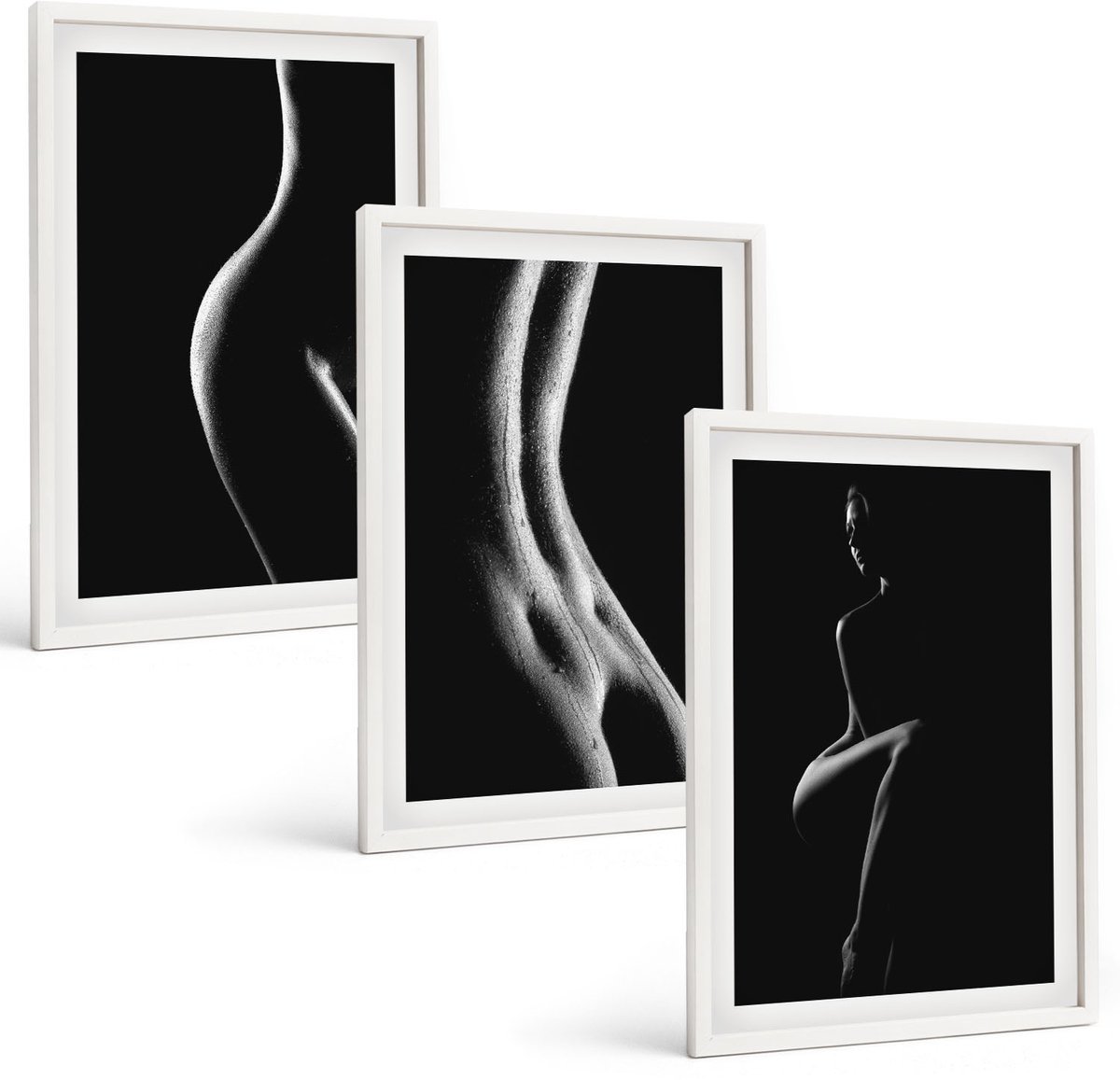 Coloray 3-Delige Schilderij Set - Erotische Afbeeldingen Van Vrouwelijke Silhouetten In Zwart-Wit - 40 x 60 - Muurdecoratie - Wanddecoratie - Hal - Decoratieve Schilderijen