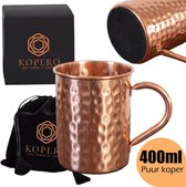 Kopero Premium Koperen Mok Gehamered - 400ml - Puur Koper - Met Fluwelen Draagzak - Met Filten Onderkant - Met Draaghendel - Handgemaakt - Koperen Fles - Koperen Beker - Koperen Drinkbeker - Ayurveda